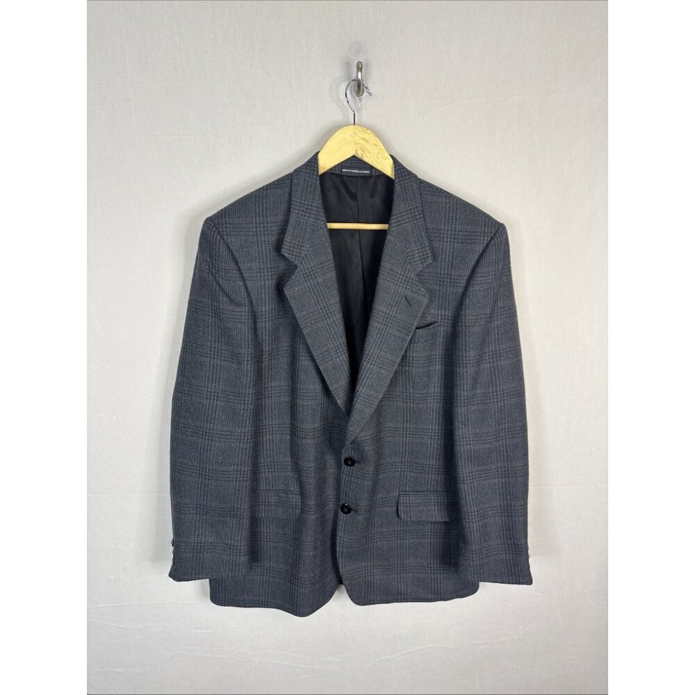 Alpaca Wool Blazer Men 40R Gray Plaid Sport Coat‎ Single Breasted